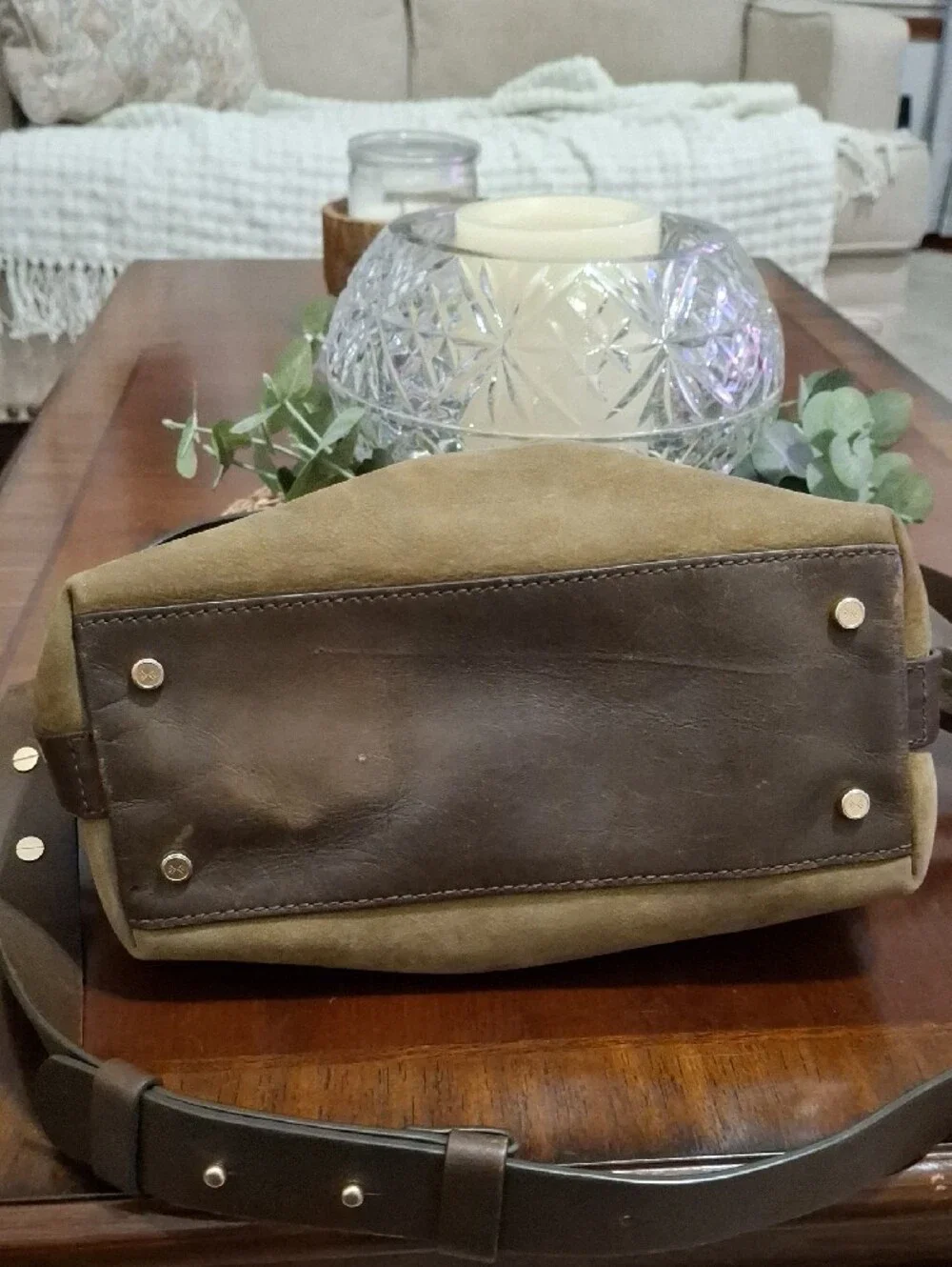 Skagen Leather Crossbody Bag in Olive with Dark Brown Adjustable Strap